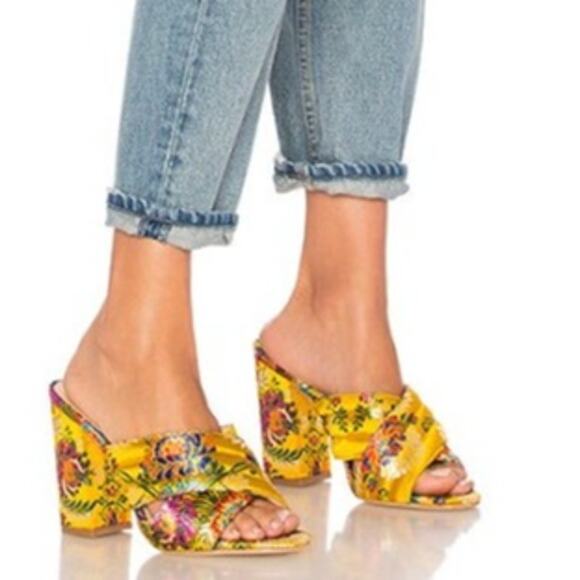 RAYE x‎ REVOLVE Monroe Mule Floral Gold Brocade Slide Mule Women's Size 8 - Picture 1 of 16